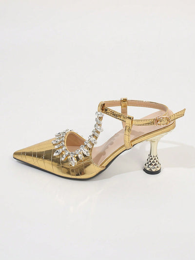 Sparkling Elegance: Women's Pointed Toe High Heel Shoes with Rhinestone Accents