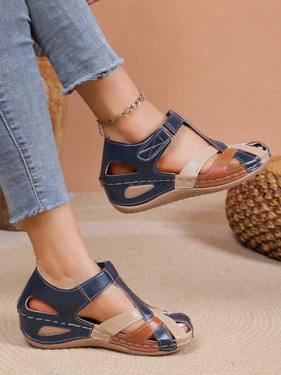 Summer Vibes: Retro Round Toe Cross Strap Wedge Heel Roman Sandals for Women