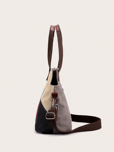 Chic Canvas Splicing Tote Bag: Versatile Hobo Style for Women