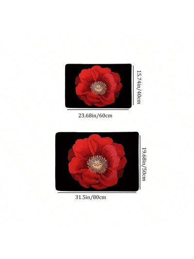 Red Rose Blooms Welcome Mat: Dust-Proof, Non-Slip, and Absorbent Home Décor for Living Room, Bedroom, Bathroom, and Kitchen
