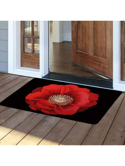 Red Rose Blooms Welcome Mat: Dust-Proof, Non-Slip, and Absorbent Home Décor for Living Room, Bedroom, Bathroom, and Kitchen