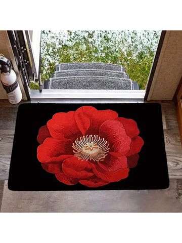 Red Rose Blooms Welcome Mat: Dust-Proof, Non-Slip, and Absorbent Home Décor for Living Room, Bedroom, Bathroom, and Kitchen