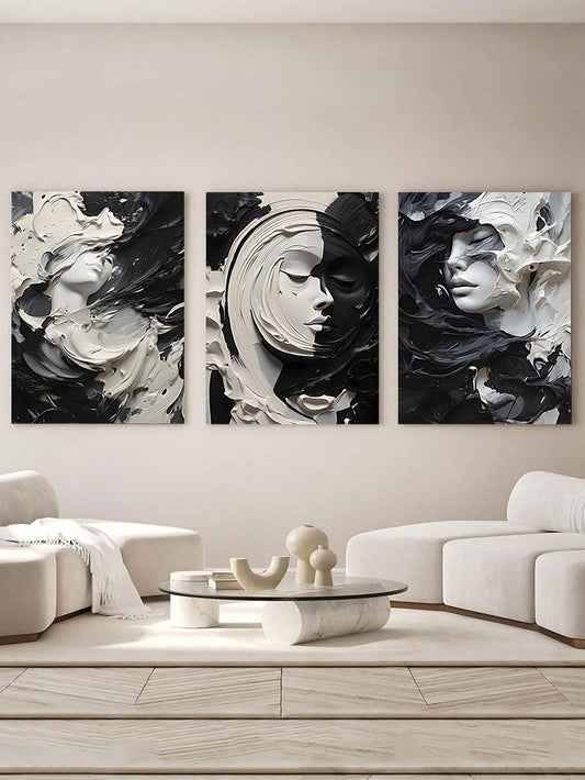 Enhance the aesthetic of your home with this modern abstract face canvas poster set. Featuring contemporary black and white wall art, this set adds a touch of sophistication to any room. Expertly crafted, these posters are a stylish addition to your home decor.