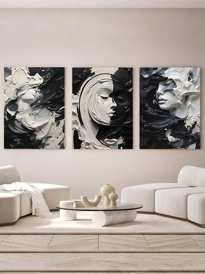 Modern Abstract Face Canvas Poster Set - Contemporary Black and White Wall Art for Aesthetic Home Decor