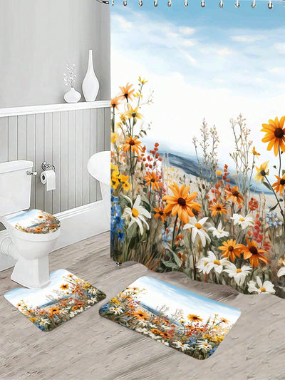 Lightning Forest Series Bathroom Set: Shower Curtain and Floor Mat Combo