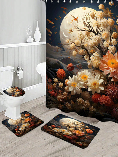 Lightning Forest Series Bathroom Set: Shower Curtain and Floor Mat Combo