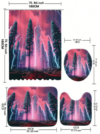 Lightning Forest Series Bathroom Set: Shower Curtain and Floor Mat Combo