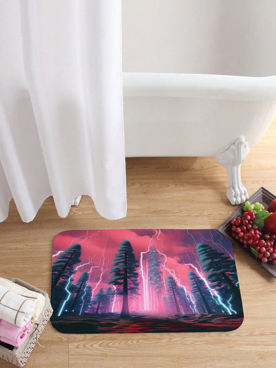 Lightning Forest Series Bathroom Set: Shower Curtain and Floor Mat Combo