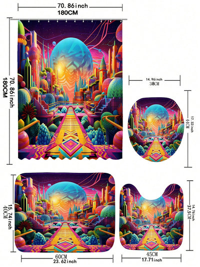 Lightning Forest Series Bathroom Set: Shower Curtain and Floor Mat Combo