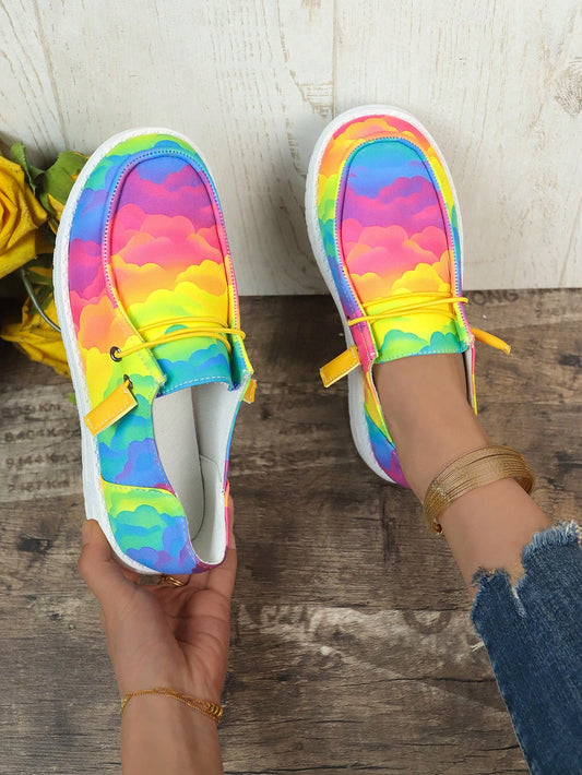 Stay comfortable and stylish this summer with our Summer Graffiti Flat <a href="https://canaryhouze.com/collections/women-canvas-shoes?sort_by=created-descending" target="_blank" rel="noopener">Sneakers</a>. These trendy slip-on lazy shoes for women are perfect for any casual outfit. With their unique graffiti design, they add a pop of color and personality to your look. Stay on-trend and carefree with these must-have sneakers.