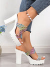 Shimmering Rainbow Platform Flip Flops: Fashionable High Heel Sandals with Flowers