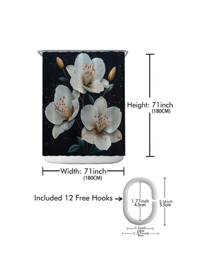 Water-Resistant Printed Shower Curtain with 12 Plastic Hooks - Perfect Bathroom Decoration