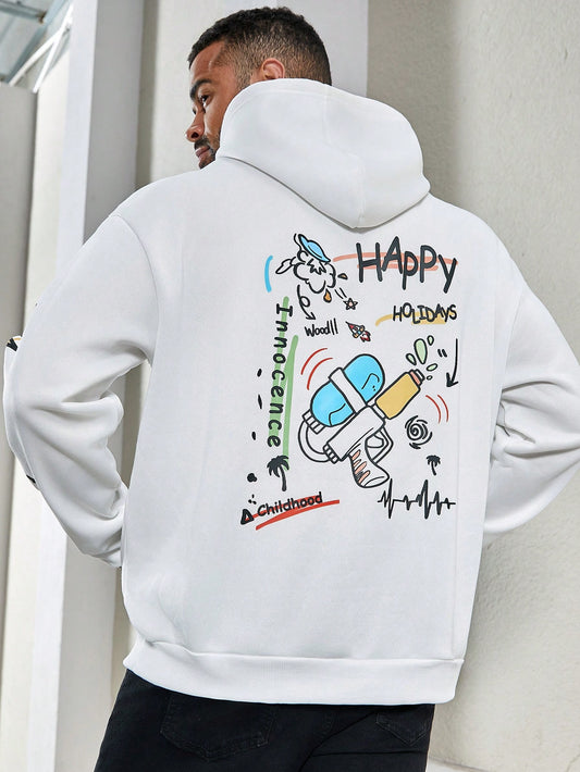 Stay Cool and Stylish with Men's Plus Size Water Gun Letter Print Drop Shoulder Hoodie