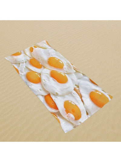 Sunny Side Up: Cartoon Fried Egg Patterned Beach Towel for Ultimate Softness and Absorbency