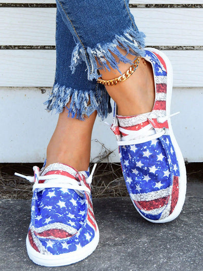 Star-Spangled Stride: Women's Patriotic Casual Sports Shoes