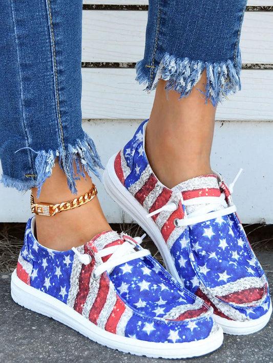 Introducing Star-Spangled Stride, the ultimate patriotic sports shoes for women. Designed for comfort and style, featuring a unique star-spangled design and durable construction. Perfect for everyday wear or casual athletic activities. Show off your love for your country with every step.