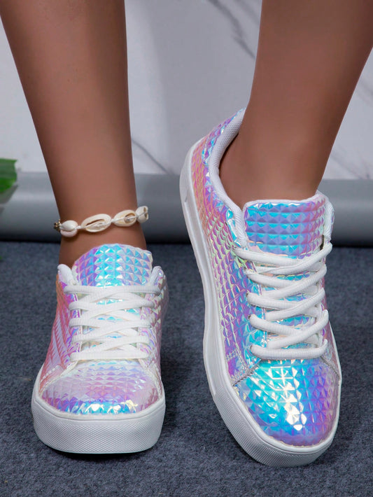 Shining Bright: Women's Leisure Comfortable Flat Iridescent Sneakers