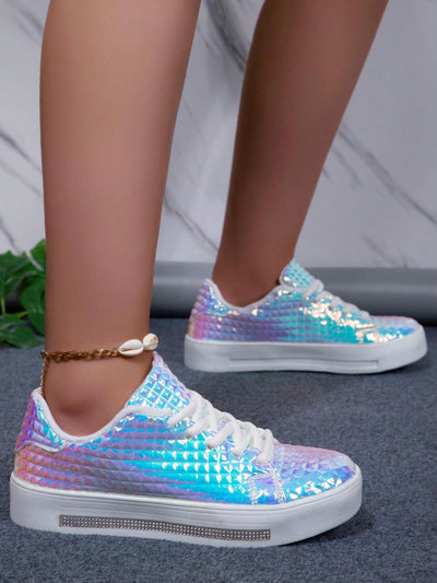 Shining Bright: Women's Leisure Comfortable Flat Iridescent Sneakers