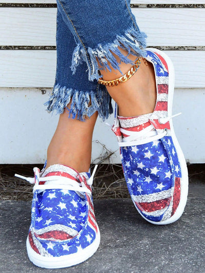 Star-Spangled Stride: Women's Patriotic Casual Sports Shoes