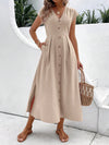 Summer Chic: Solid Color Front Button Side Slit Maxi Dress