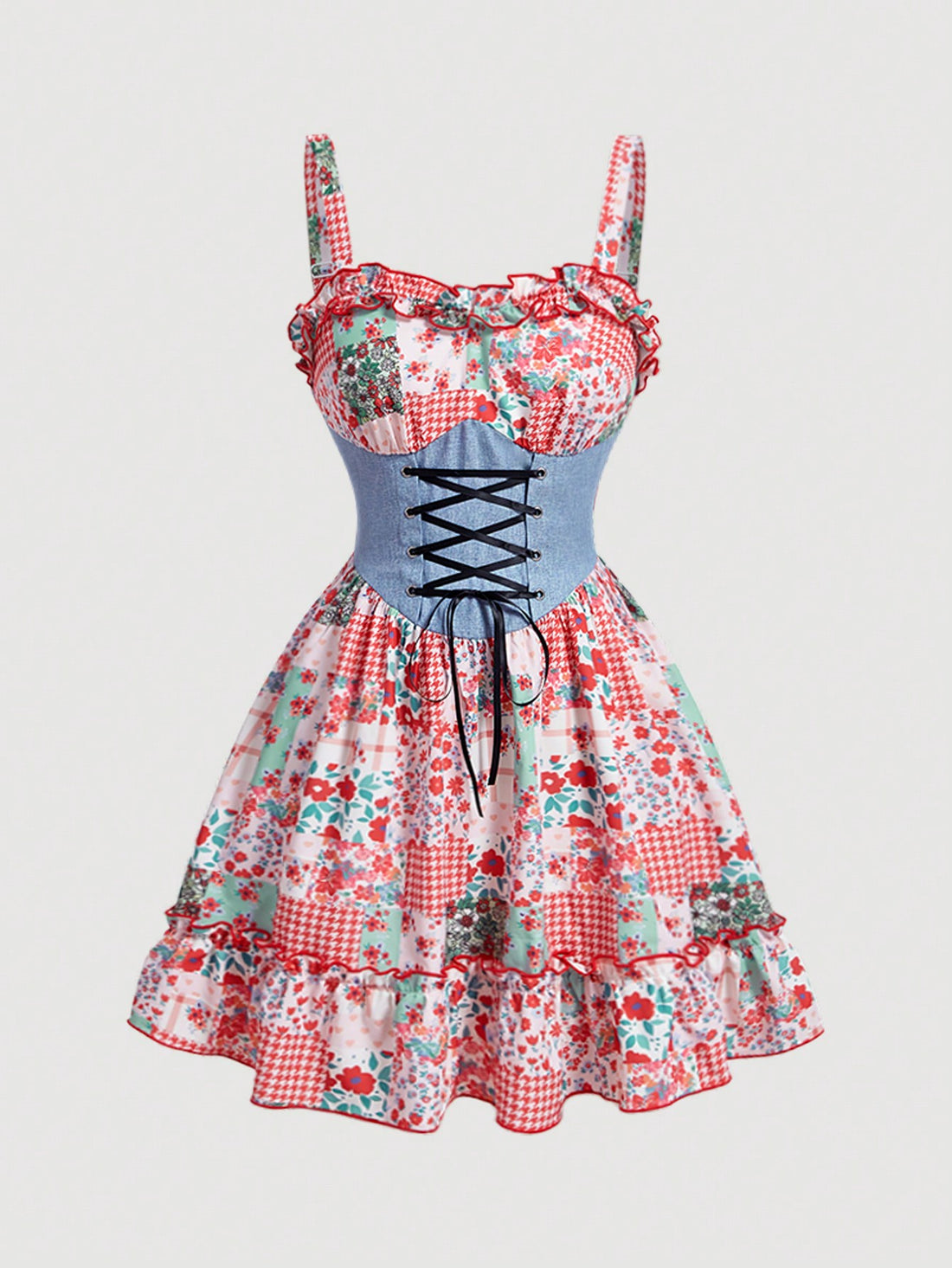 Effortlessly exude a charming countryside vibe with our Patchwork Print Color Blocking Waist Tie Mini Dress. Featuring a unique patchwork print and waist tie design, this dress will elevate your style while providing a comfortable and flattering fit. Perfect for any occasion, add this dress to your wardrobe for a touch of rustic elegance.