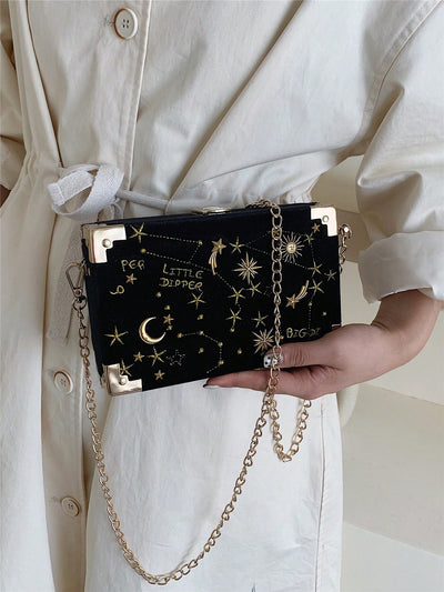 Starry Sky Velvet Stitching Shoulder Bag: Fashionable Festive Gift