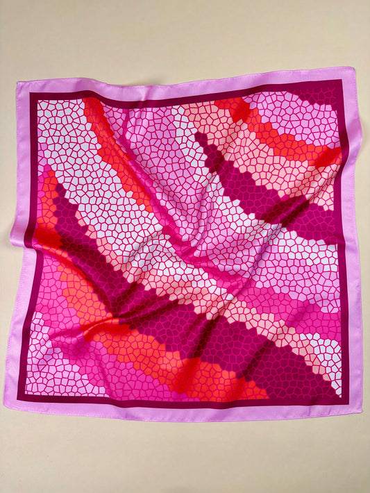 This elegant square scarf features a unique honeycomb cracks geo print, perfect for adding a touch of sophistication to any outfit. Made for women, it will provide both warmth and style. Made from high-quality materials, it offers durability and versatility. Elevate your fashion game with this statement piece.