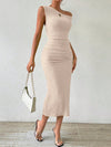 Elegant Asymmetrical Neckline Solid Color Dress - Perfect for Any Occasion