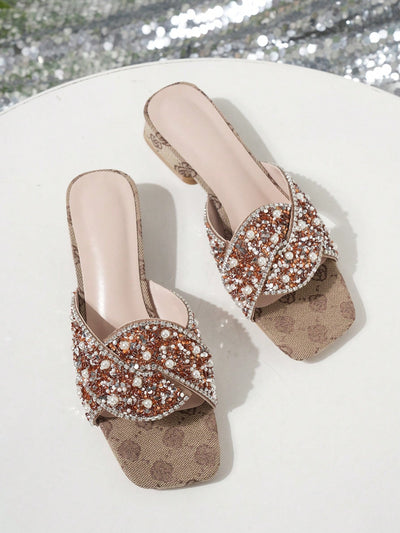 Rhinestone Refresh: Lychee Green Chunky Heel Slide Sandals