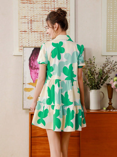 Blooming Vacation Style: Flower Print Short Sleeve Dress Perfect for Summer Getaways