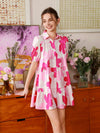 Blooming Vacation Style: Flower Print Short Sleeve Dress Perfect for Summer Getaways