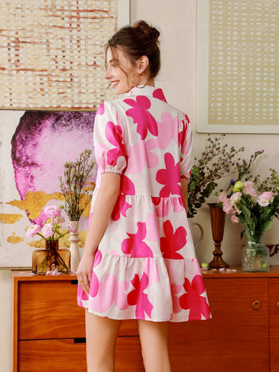 Blooming Vacation Style: Flower Print Short Sleeve Dress Perfect for Summer Getaways