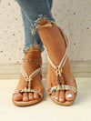 Vacation-Ready Beaded Flat Sandals: Stylish Solid Color for Women and Students