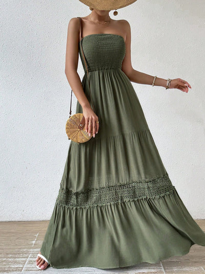 Effortless Elegance: Strapless Drawstring Waist Casual Vacation Dress