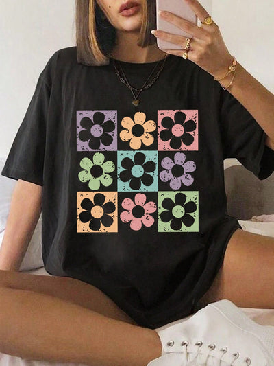 Summer Blossom: Women's Floral Print Casual T-Shirt