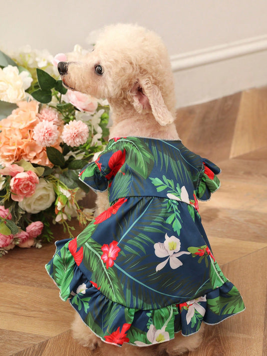 This Beach Chic pet dress is perfect for your furry friend's summer adventures. The dress features a stylish palm leaf pattern that is both chic and playful. Made for both cats and dogs, this dress is lightweight and comfortable, allowing your pet to enjoy the beach with style.