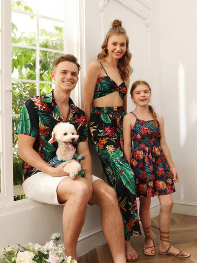 Beach Chic: Palm Leaf Patterned Pet Dress for Cats and Dogs