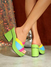 Strappy Rainbow Dreams: Women's Multicolor Open Toe High Heel Sandals