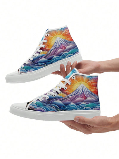 Exclusive Hand-Painted Pattern Women's High-Top Canvas Sport Shoes - Lightweight, Comfortable, and Stylish
