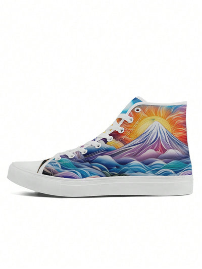 Exclusive Hand-Painted Pattern Women's High-Top Canvas Sport Shoes - Lightweight, Comfortable, and Stylish