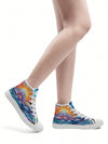 Exclusive Hand-Painted Pattern Women's High-Top Canvas Sport Shoes - Lightweight, Comfortable, and Stylish