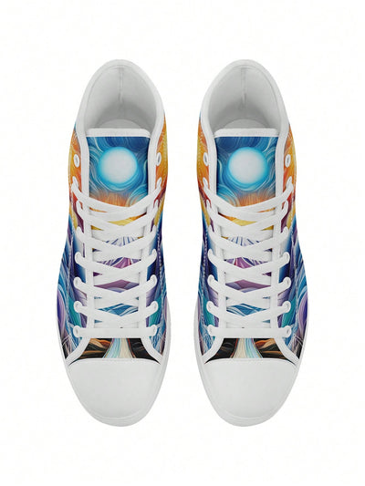 Exclusive Hand-Painted Pattern Women's High-Top Canvas Sport Shoes - Lightweight, Comfortable, and Stylish