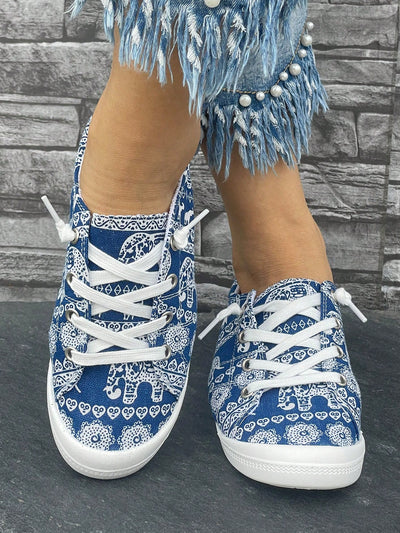 Blue Print Canvas Flat Shoes: Casual & Sports Sneakers for Every Season