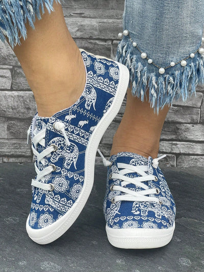 Blue Print Canvas Flat Shoes: Casual & Sports Sneakers for Every Season