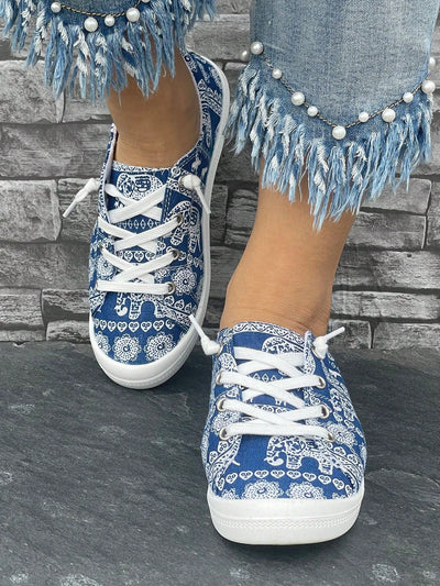 Blue Print Canvas Flat Shoes: Casual & Sports Sneakers for Every Season