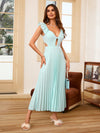 Chic Vacation Vibes: High-Waist Hollow-Out Pleated Ruffle Trim Dress in Baby Blue