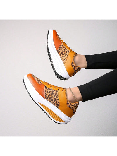 Stylish Leopard Print Athletic Sneakers with Thick Sole - Women's Platform Running Shoes