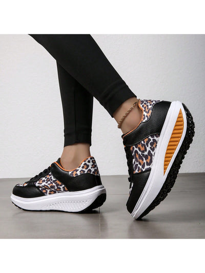 Stylish Leopard Print Athletic Sneakers with Thick Sole - Women's Platform Running Shoes