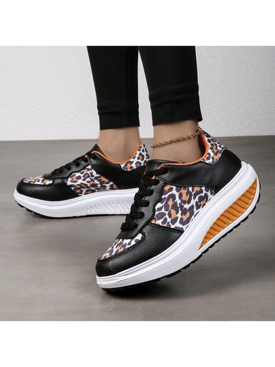 Stylish Leopard Print Athletic Sneakers with Thick Sole - Women's Platform Running Shoes