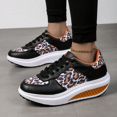 Stylish Leopard Print Athletic Sneakers with Thick Sole - Women's Platform Running Shoes